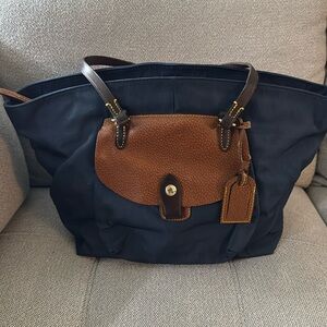 Dooney And Bourke Nylon Leather Pocket Shopper Tote Navy